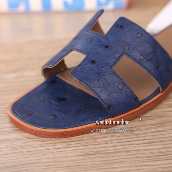 Hermes oran sandal ostrich leather dark blue - Image 5