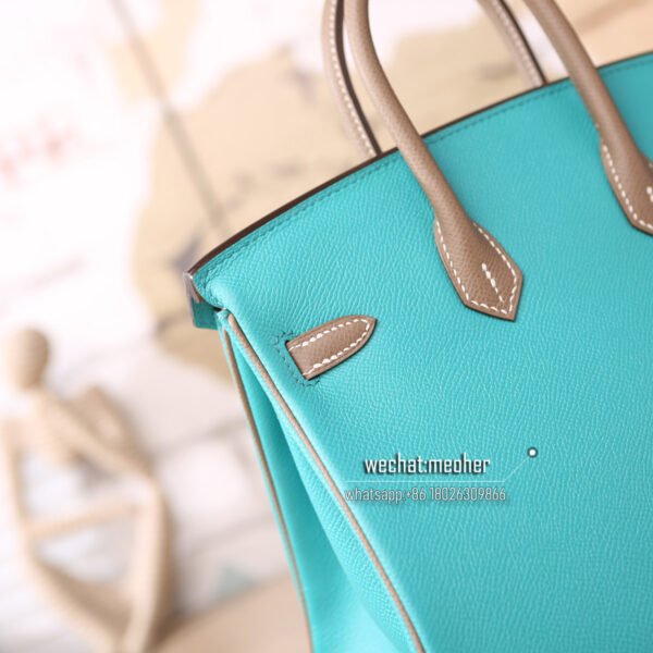 Hermes eposom two colors birkin 25cm 7F blue paon/C18 etoupe - Image 4
