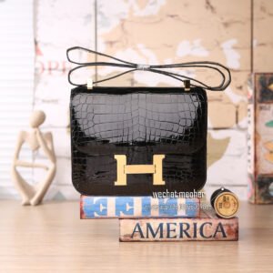 hermes crocodile constance 19cm ck89 noir
