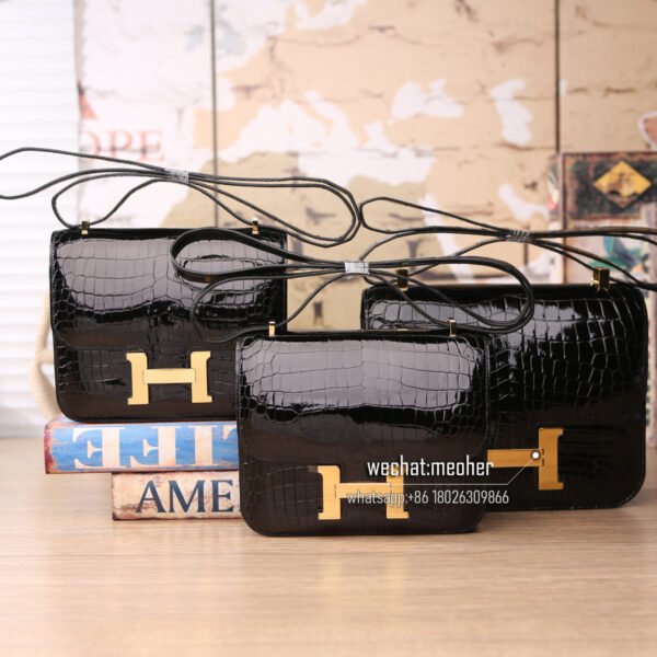 Hermes shiny crocodile constance 19cm ck89 noir - Image 9