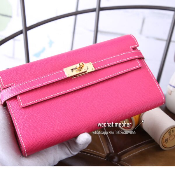 Hermes epsom kelly wallet E5 rose tyrien - Image 7