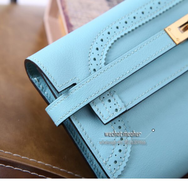Hermes kelly ghillies wallet swift leather 3p bleu atoll - Image 4
