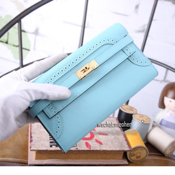 Hermes kelly ghillies wallet swift leather 3p bleu atoll - Image 6