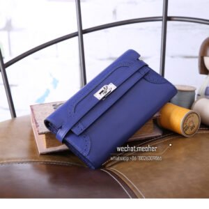 hermes kelly ghillies wallet 7T bleu electrique