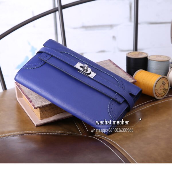Hermes kelly ghillies wallet swift leather 7t bleu electrique - Image 4