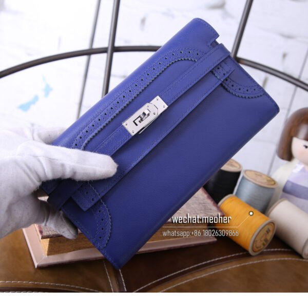 Hermes kelly ghillies wallet swift leather 7t bleu electrique - Image 7