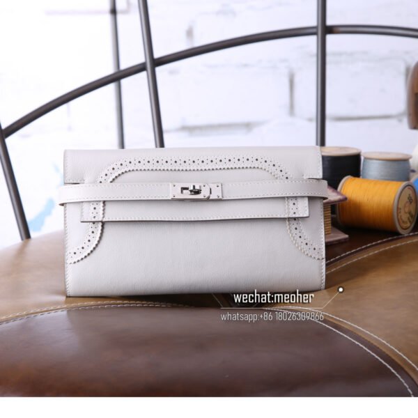 Hermes kelly ghillies wallet swift leather 80 Gris Perle - Image 3