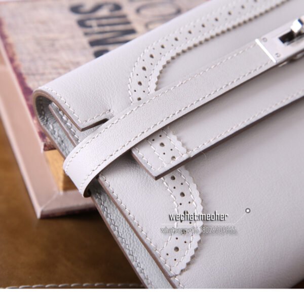 Hermes kelly ghillies wallet swift leather 80 Gris Perle - Image 7