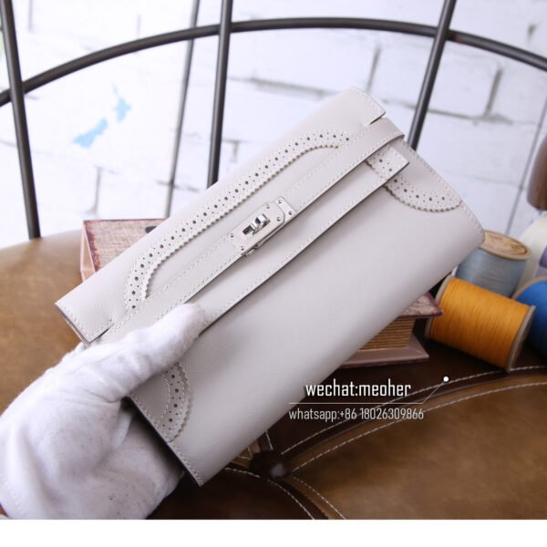 Hermes kelly ghillies wallet swift leather 80 Gris Perle - Image 8