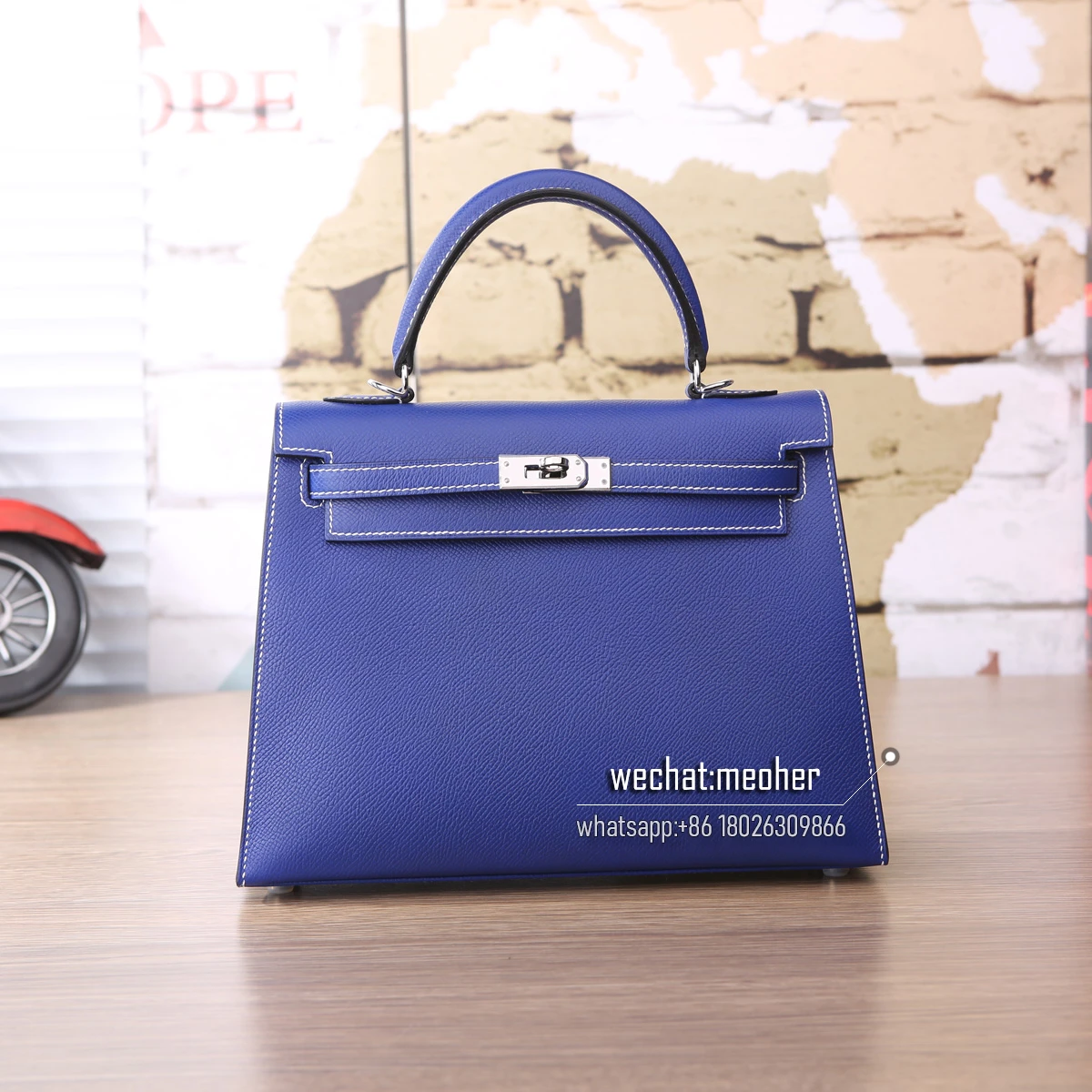 hermes epsom kelly 25cm 7T bleu electrique