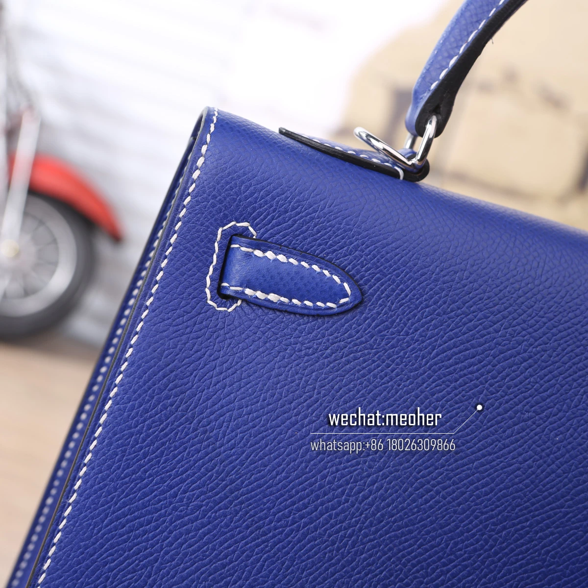 Kelly 25 cm 7T bleu electrique white waxed linen thread - Image 3