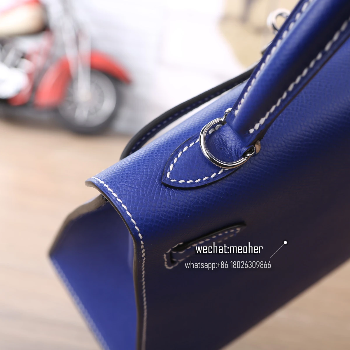 Kelly 25 cm 7T bleu electrique white waxed linen thread - Image 4