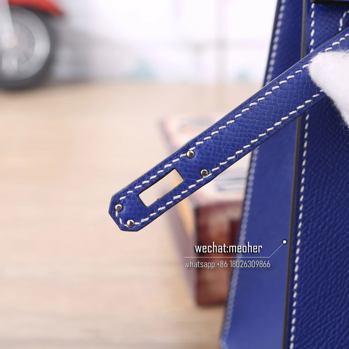 Kelly 25 cm 7T bleu electrique white waxed linen thread - Image 7