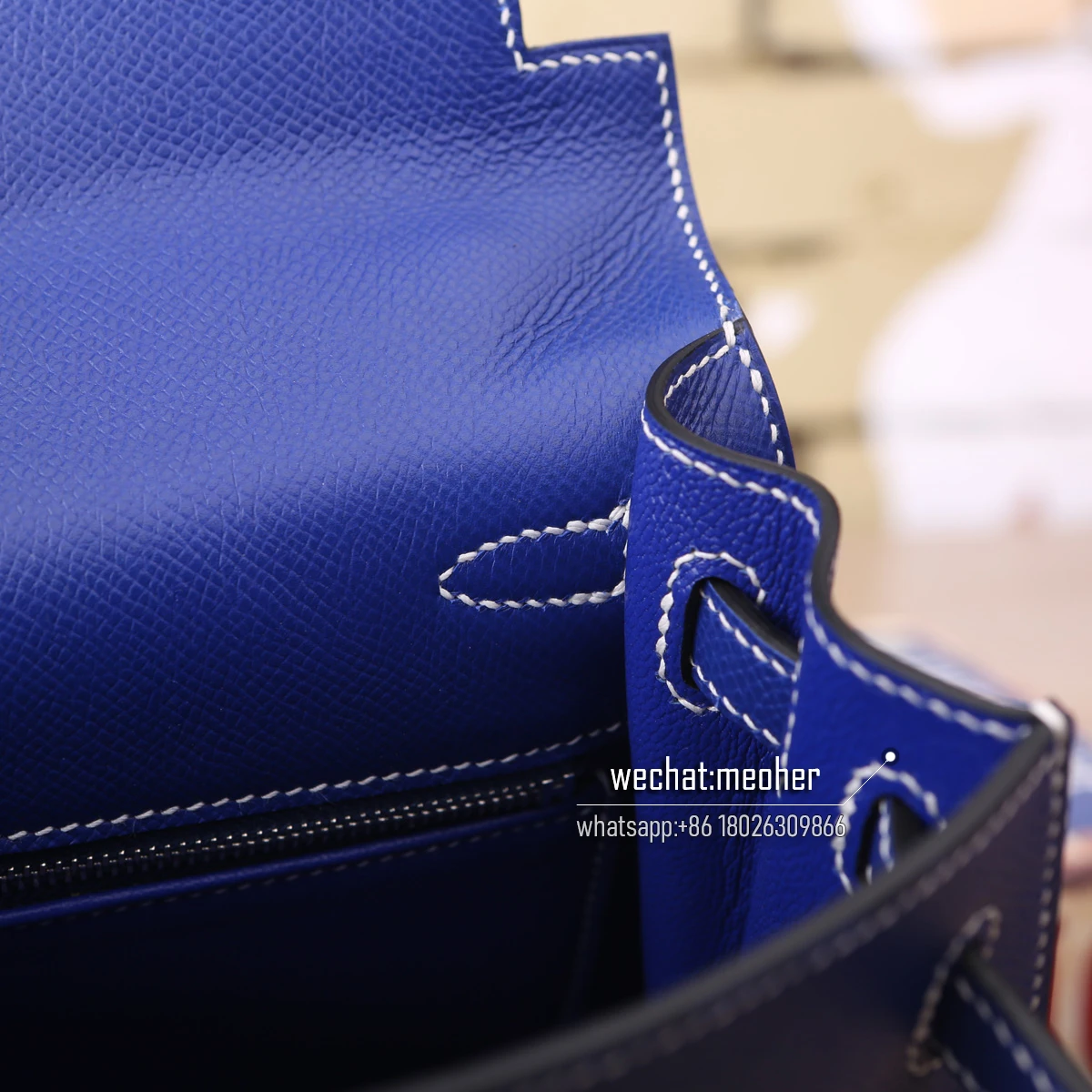 Kelly 25 cm 7T bleu electrique white waxed linen thread - Image 8