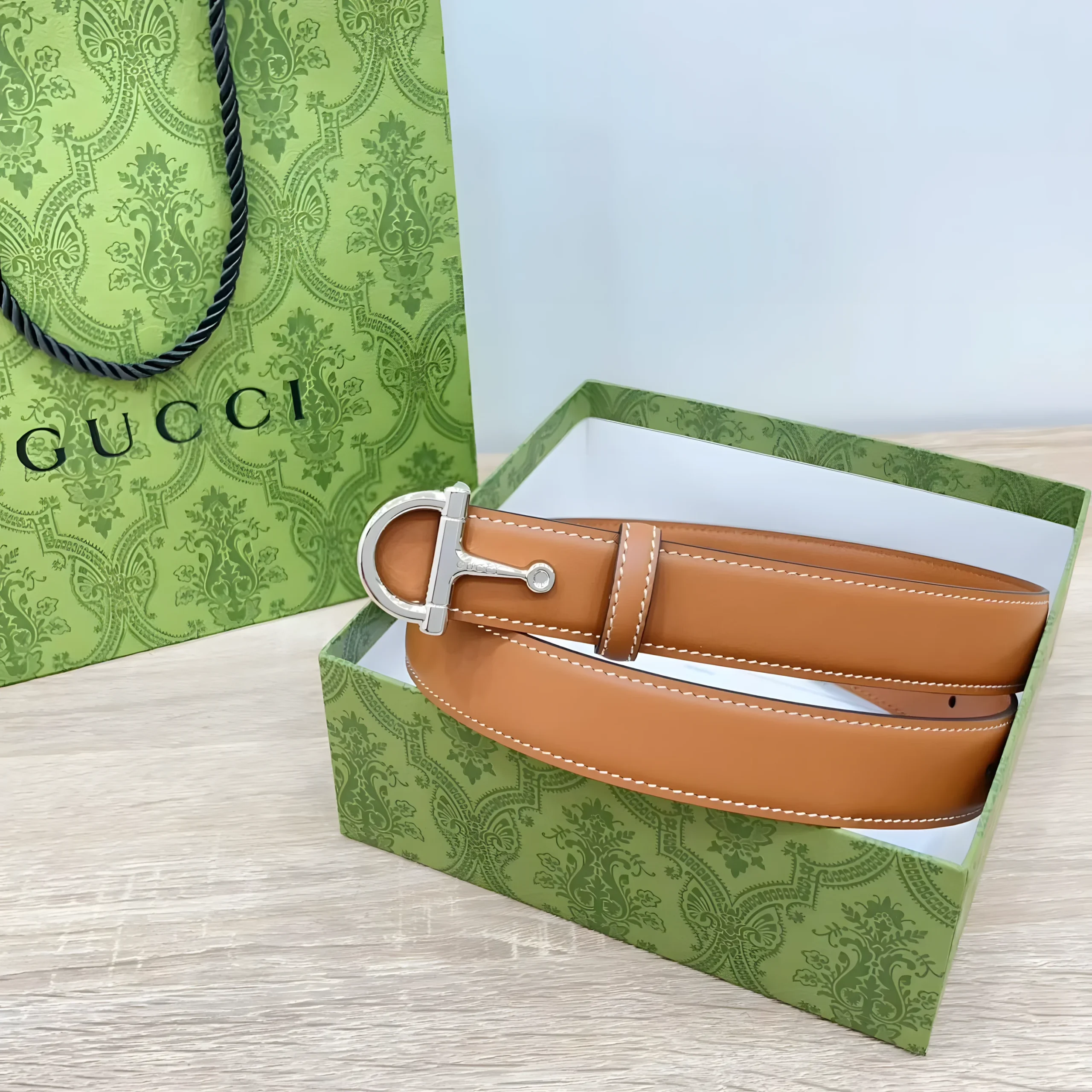Gucci belt glossy 30mm wide Fashion unisex belt brown - Image 5