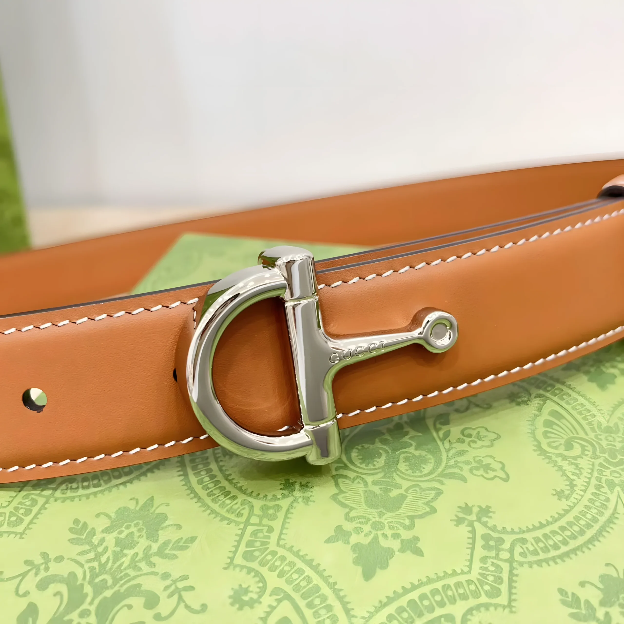 Gucci belt glossy 30mm wide Fashion unisex belt brown - Image 4