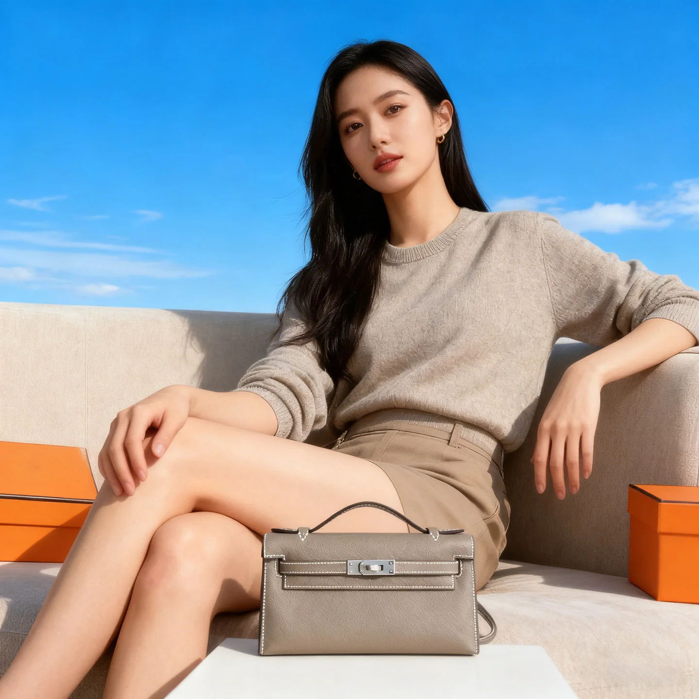 Hermes epsom kelly pochette 22cm ck18 etoupe ghw/phw